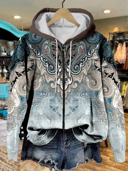 

Women's Paisley Print Casual Zipper Sweatshirt Hoodie, Blue, Hoodies&Sweatshirts