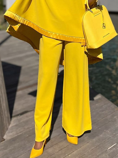 

Micro-Elasticity Urban Plain Straight Pants, Yellow, Pants