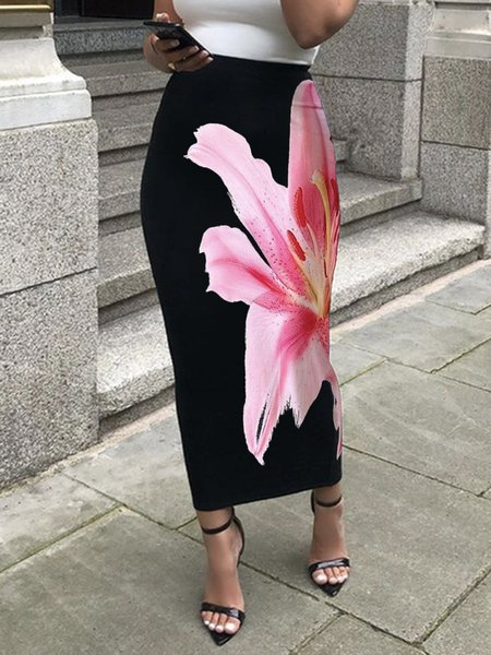 

Urban Printing Floral Maxi Skirt, Black, Skirts