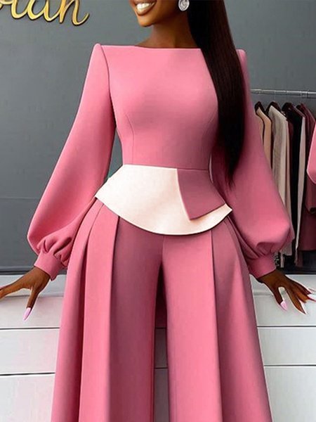 Urban Color Block Balloon Sleeve Blouse, Pink, Blouses and Shirts