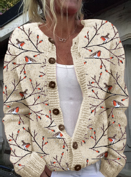 

Women Wool/Knitting Floral Long Sleeve Comfy Casual Cardigan, Apricot, Cardigans