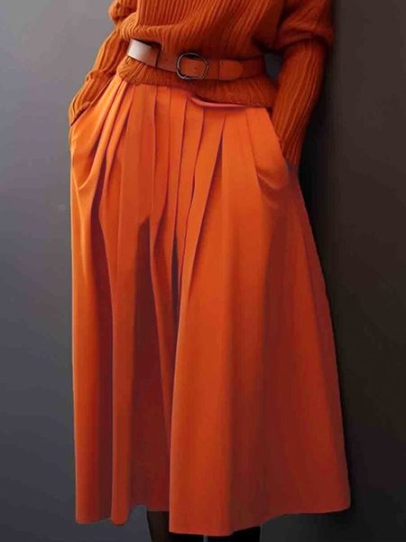Urban High Waist Midi Pleated Skirt With Pockets