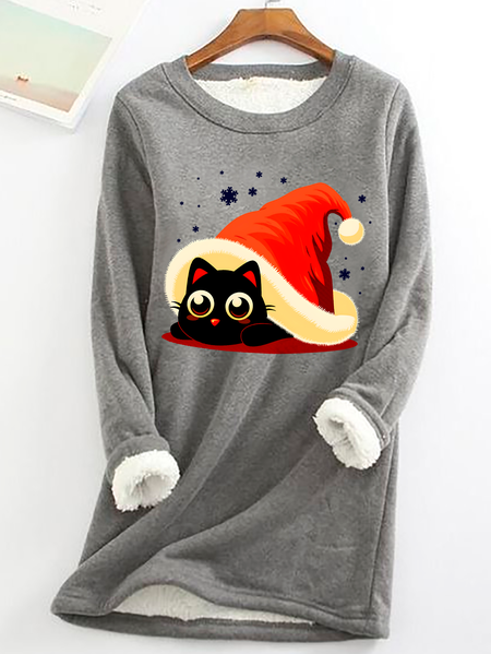 

Cat Hat Christmas Casual Fluff Fleece Fabric Sweatshirts, Gray, Hoodies&Sweatshirts