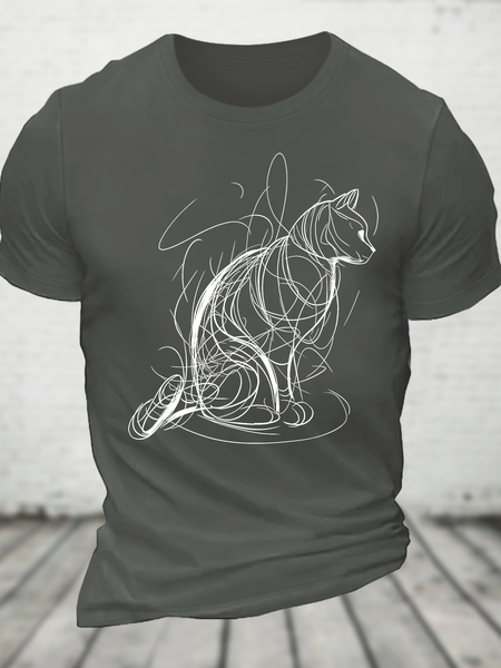 

Cat Lines Cotton T-Shirt, Deep gray, T-shirts