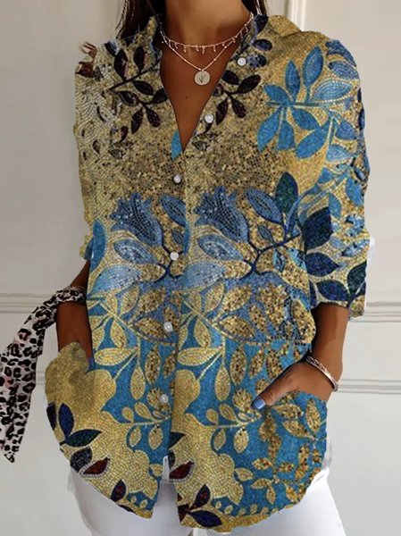 Loose Shirt Collar Casual Shirt, Blue, Blouses