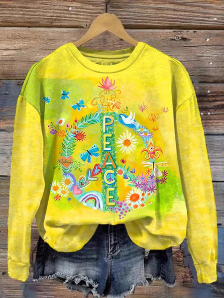 

Casual Crew Neck Floral Sweatshirt, Yellow, Hoodies & Sweatshirts