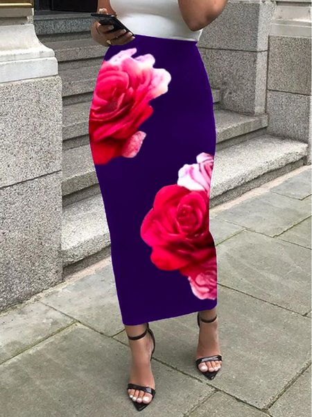 

Elegant Printing Floral Maxi Skirt, Purple, Skirts