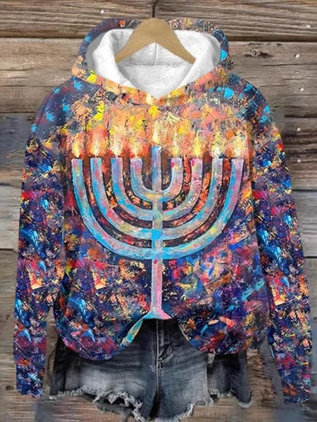 Casual Hoodie Geometric Sweatshirt, Blue, Hoodies & Sweatshirts