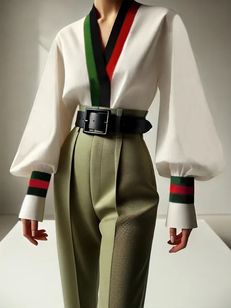 

Urban Color Block V Neck Balloon Sleeve Blouse, As picture, Blouses and Shirts
