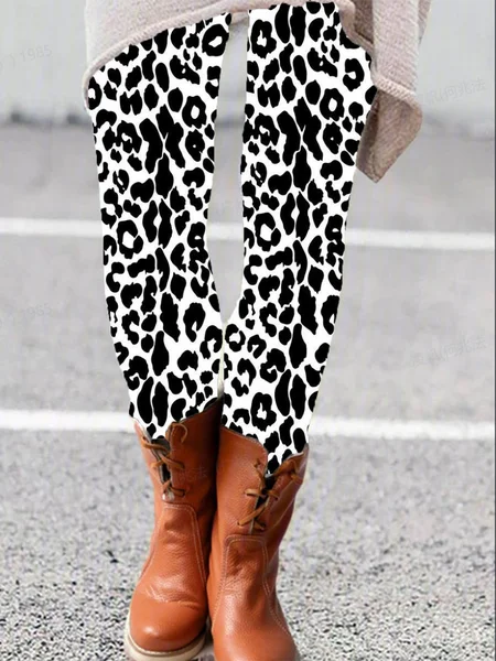 

Women's Casual Leopard Jersey All Season Long Leggings, Black, Leggings