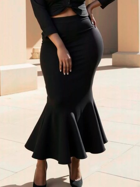 

Elegant Plain Mermaid Maxi Skirt, Black, Skirts