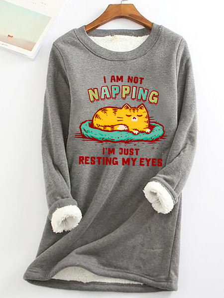

Just Resting My Eyes Casual Fluff Fleece Fabric Sweatshirt, Gray, Hoodies&Sweatshirts