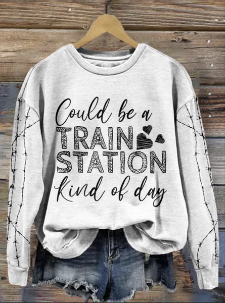 

Western Train Station Inspired Vintage Washed Sweatshirt, White, Hoodies&Sweatshirts