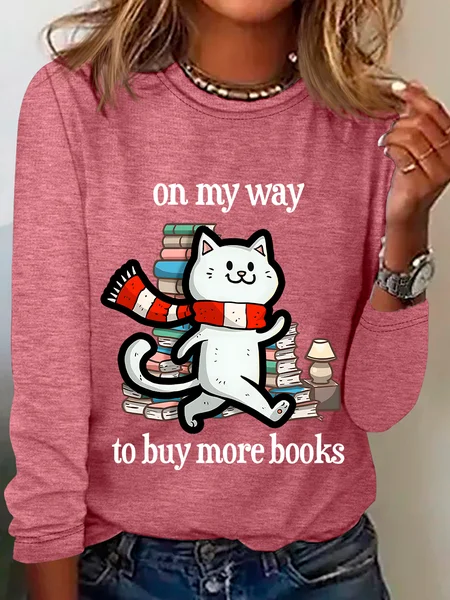 

On My Way To Buy More Books Casual Long Sleeve Shirt, Watermelon, Long sleeves