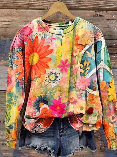 

Casual Crew Neck Geometric Sweatshirt, Multicolor, Hoodies & Sweatshirts