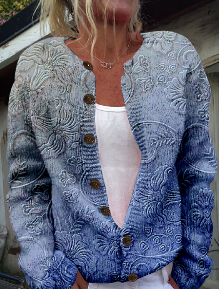 

Loose Knitted Crew Neck Casual Cardigan, Blue, Cardigans