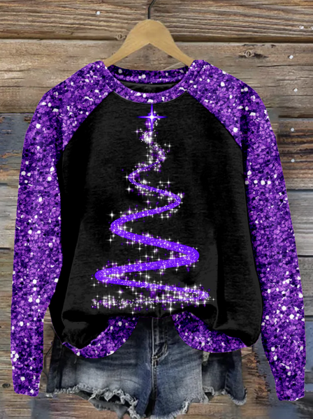 Casual Crew Neck Text Letters Sweatshirt, Purple, Hoodies & Sweatshirts