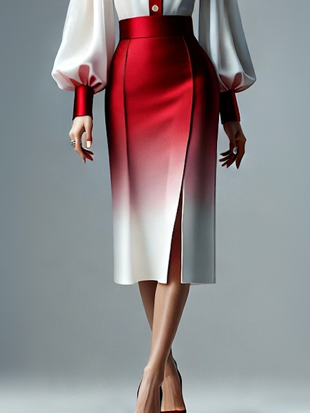 

Elegant Side-Slit Gradient Pattern Midi Skirt, As picture, Skirts