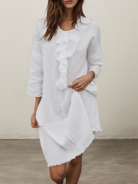 

Linen Plain Crew Neck Mini Dress, White, Midi Dresses