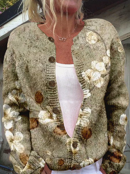

Loose 3D Printing Knitted Ethnic Cardigan, As picture, Cardigans
