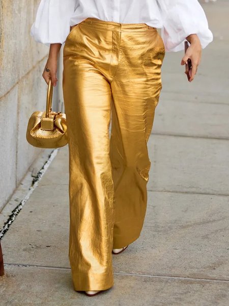 

Urban Plain Wide Leg Faux Leather Pants, Golden, Pants