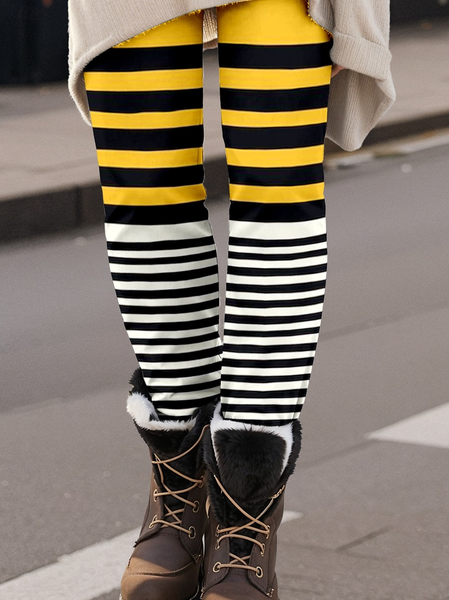 

Women's Casual Striped Jersey All Season Long Leggings, Yellow, Leggings