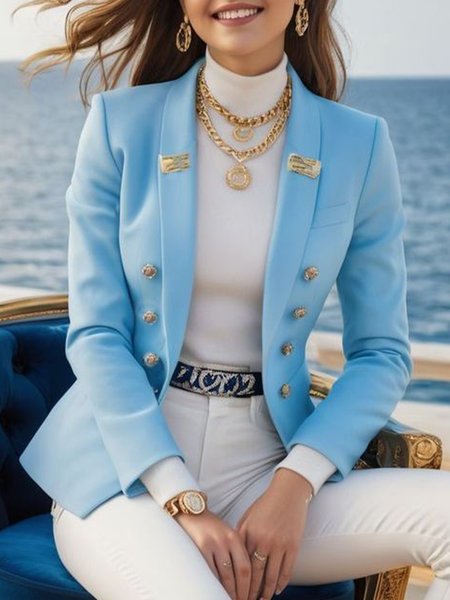 

Elegant Plain Shawl Collar Blazer, Blue, Blazers