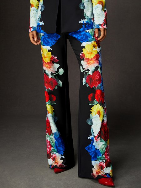 

Urban Floral Printing Flared Pants, As picture, Pants