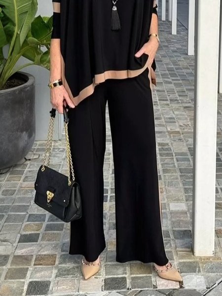 

Casual Color Block Split Joint Pants, Black-coffee, Pants