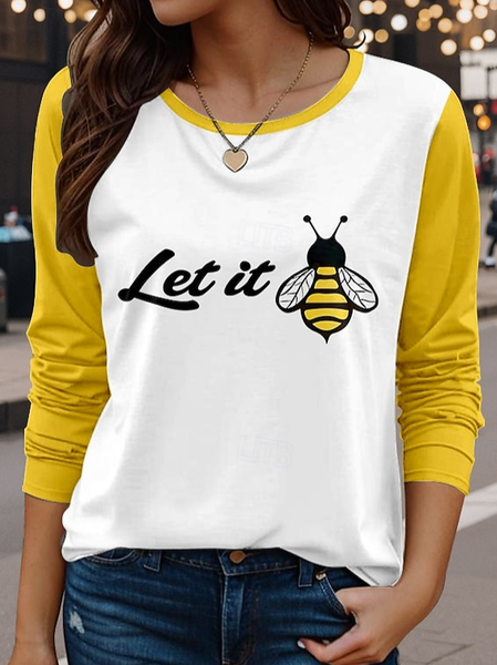 

Casual Animal Crew Neck Long Sleeve T-shirt, Yellow, T-shirts