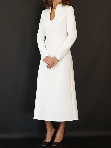 

Elegant Plain Stand Collar Maxi Dress, White, Maxi Dresses