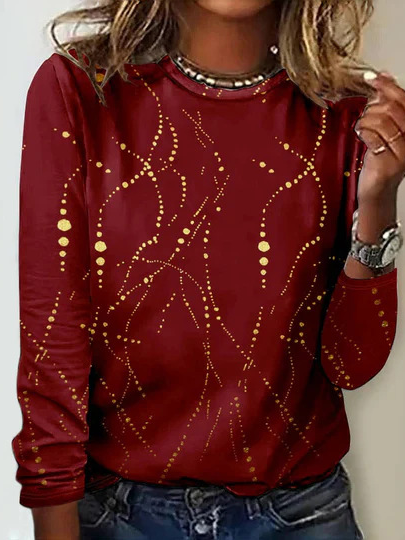 

Casual Geometric Crew Neck Long Sleeve T-shirt, As picture, T-shirts