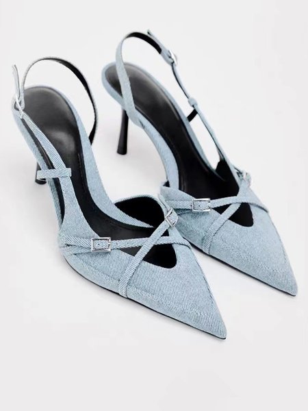 

Pu Plain Stiletto Heel Flat, Sky blue, Heels