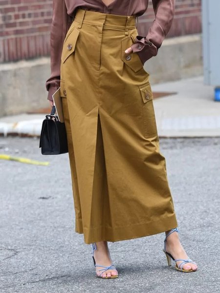 Urban Pockets Plain Cargo Skirt, Khaki, Skirts