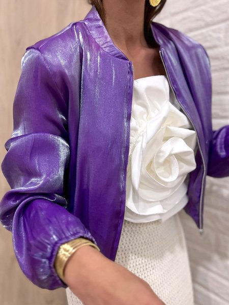 

Elegant Loosen Plain Stand Collar Jacket, Purple, Jackets