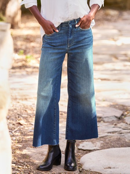 

Plain Casual Denim Wide leg Jeans, Blue, Jeans