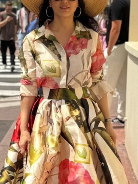 

Elegant Floral Shirt Collar Shirt, As picture, Blouses and Shirts