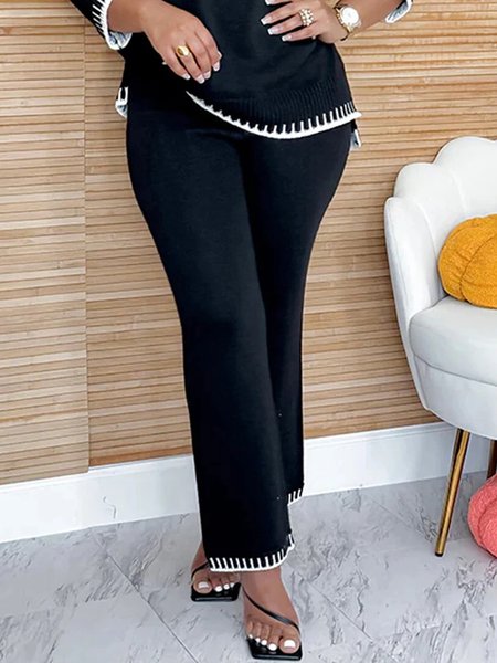 

Casual Color Block Straight Sweater Pants, Black, Pants