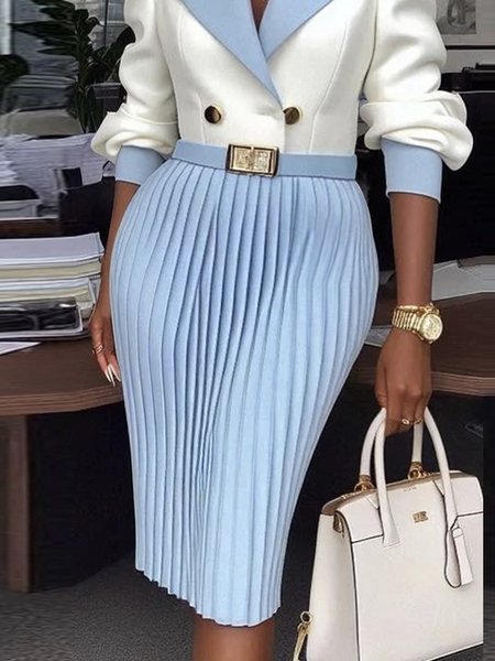 

Urban Pleated Plain Knee Length Skirt With Belt, Blue, Skirts