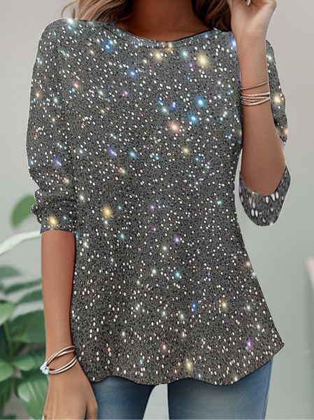 

Colorful Sparkling Sequins And Light Spots Are As Bright As The Starry Sky Long Sleeve Shirt, Silver, Long sleeves