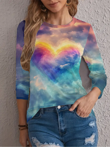 

A Romantic And Dreamy Heart In The Sky Long Sleeve Shirt, As picture, Long sleeves