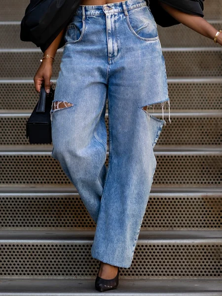 

Plain Casual Ankle Denim Jeans, Blue, Jeans