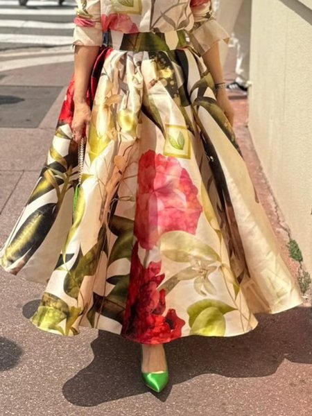 Elegant Loosen Floral Maxi Skirt, As picture, Skirts