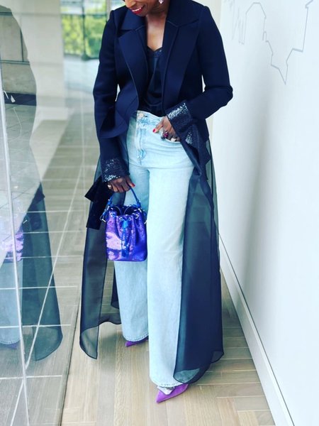 

Elegant Plain Lapel Collar Trench Coat, Deep blue, Coats