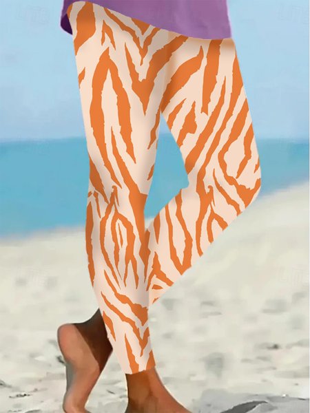 

Women's Casual Zebra Jersey All Season Long Leggings, Orange, Leggings