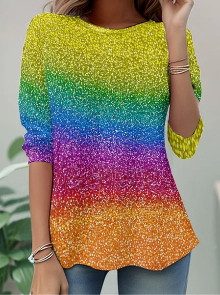 

Dreamy And Colorful White Dots And Rainbow Gradient Long Sleeve Shirt, Multicolor, Long sleeves