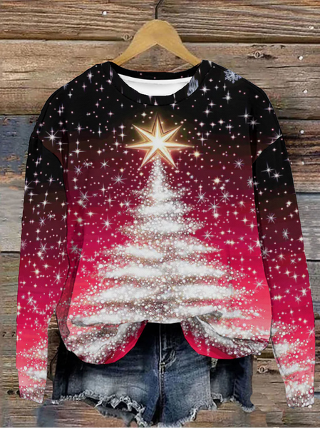 Christmas Tree And Stars Sweatshirt, Reddish black, Hoodies&Sweatshirts