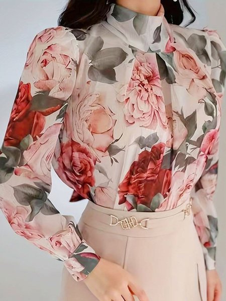 

Urban Floral Turtleneck Blouse, As picture, Blouses and Shirts