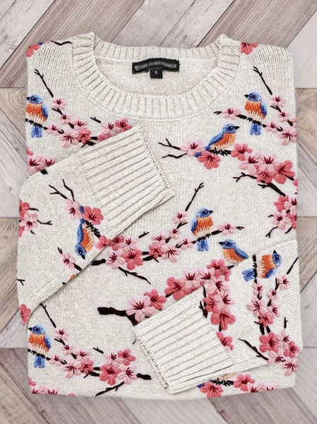 

Casual Crew Neck Floral Sweatshirt, White, Hoodies & Sweatshirts
