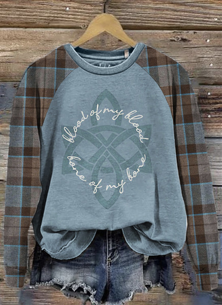 

Checkered color retro style pullover sweatshirt, Brown, Hoodies&Sweatshirts